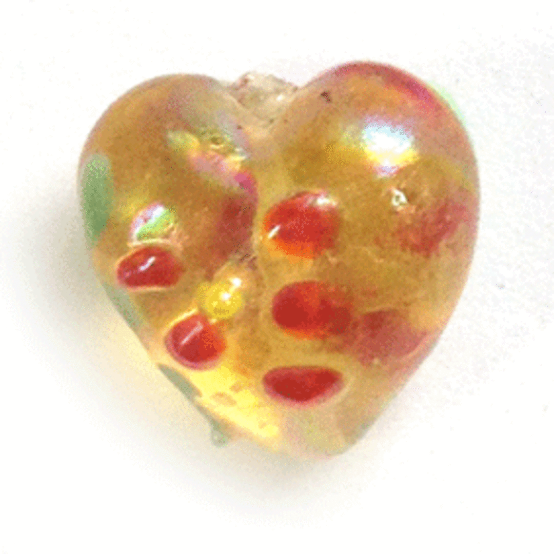 Chinese lampwork heart, transparent shiny amber with  red flowers image 0