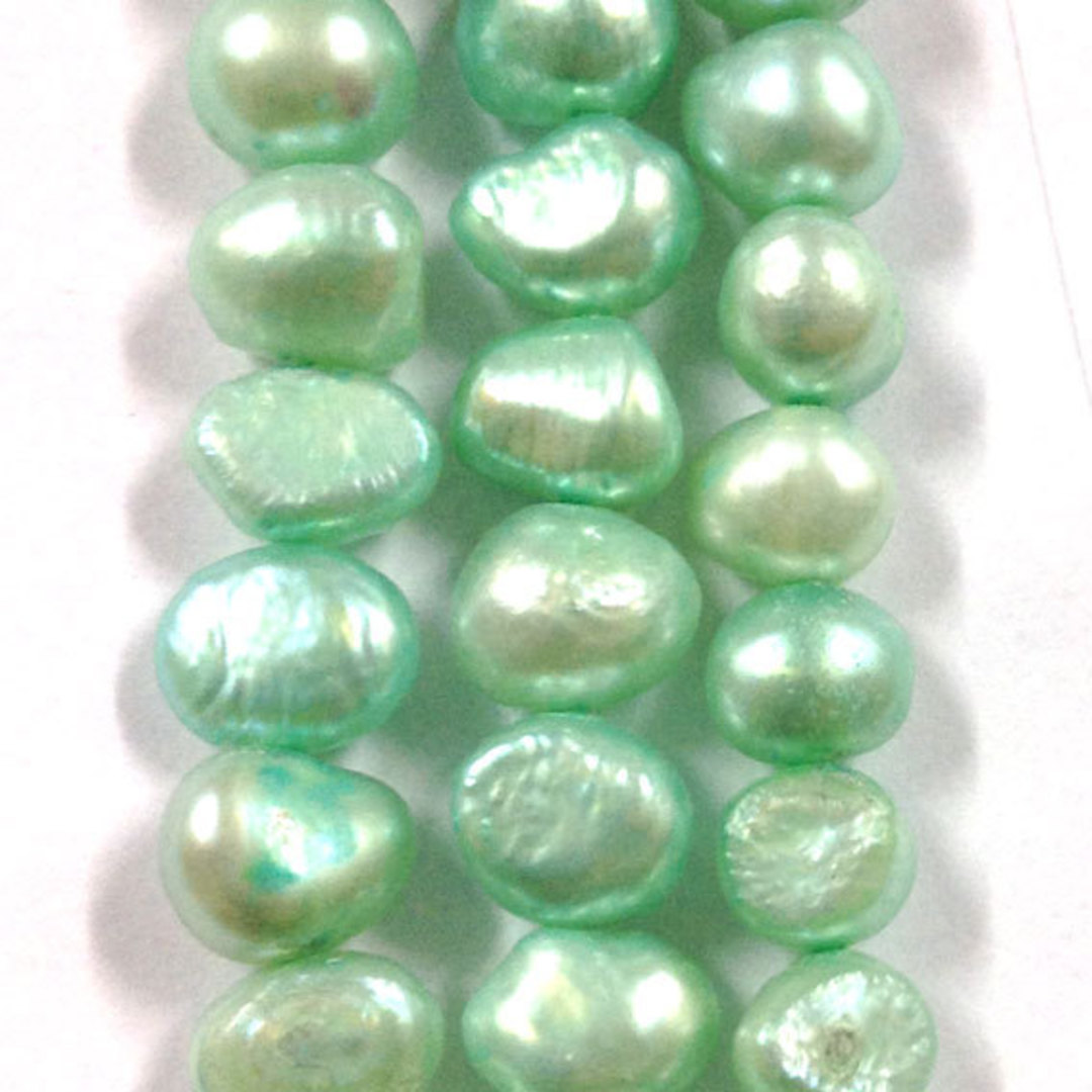 40cm Freshwater Pearl Strand: Light Mint (uneven) 8mm image 0