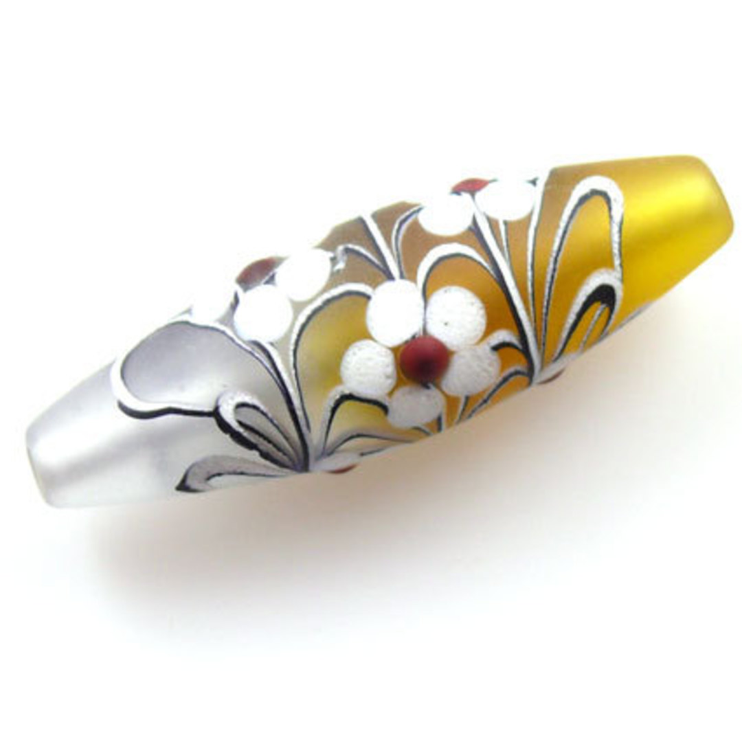 Czech Lampwork, opaque oval, amber and clear with flower decoration. image 0