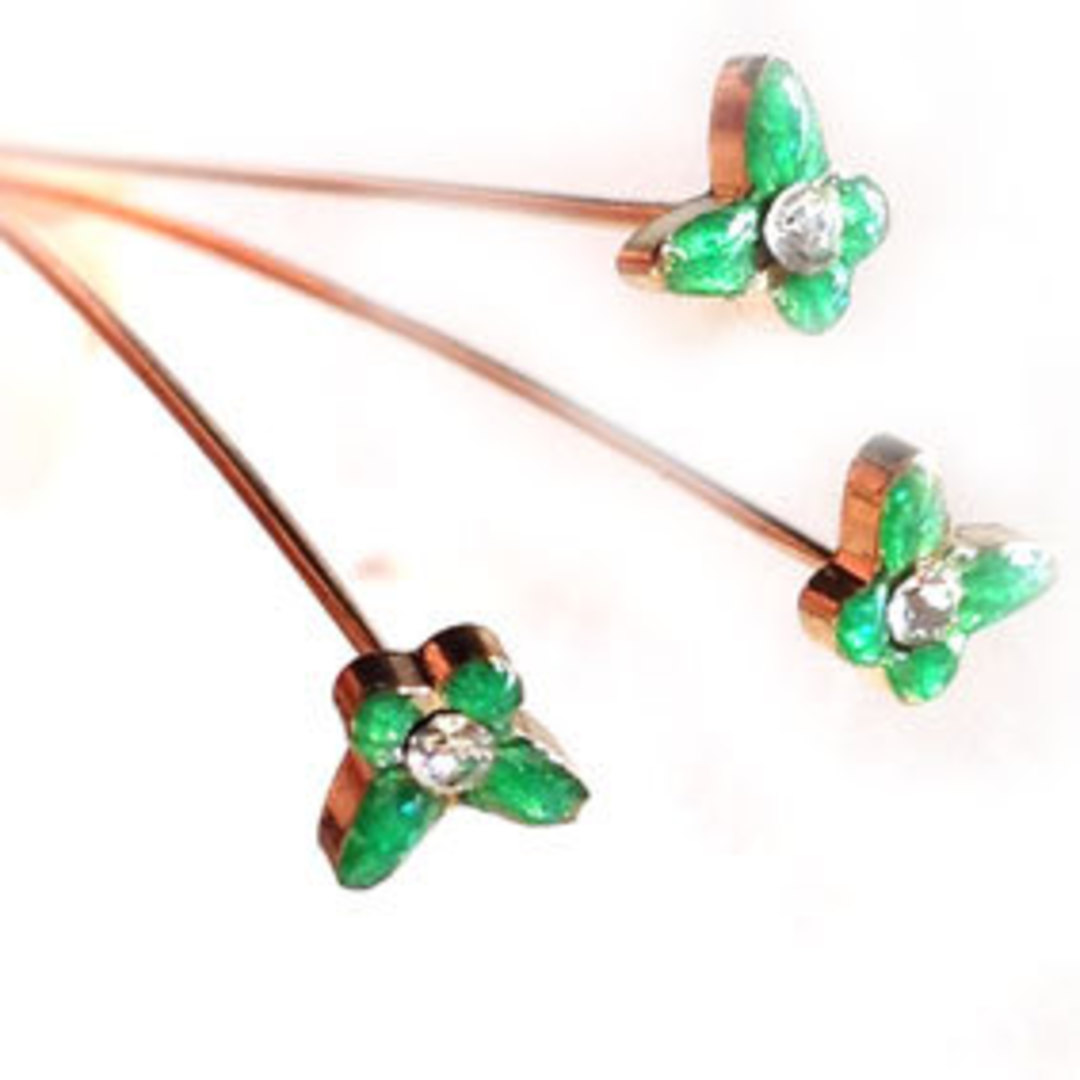 Extra Long (70mm) Headpin (20g) - Gold with green diamante butterfly image 0