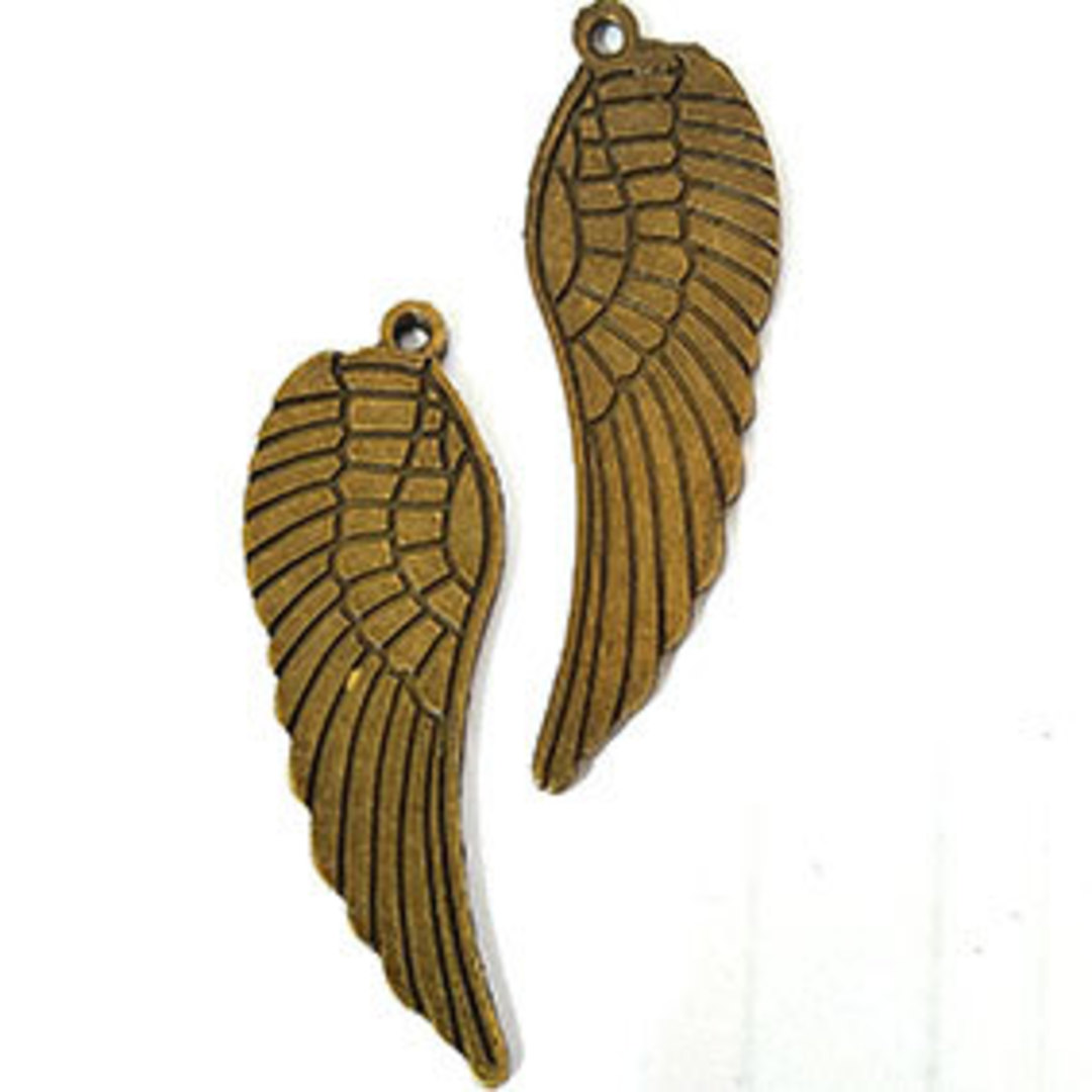 Metal Charm 17: Large brass wing (16mm x 44mm) image 0