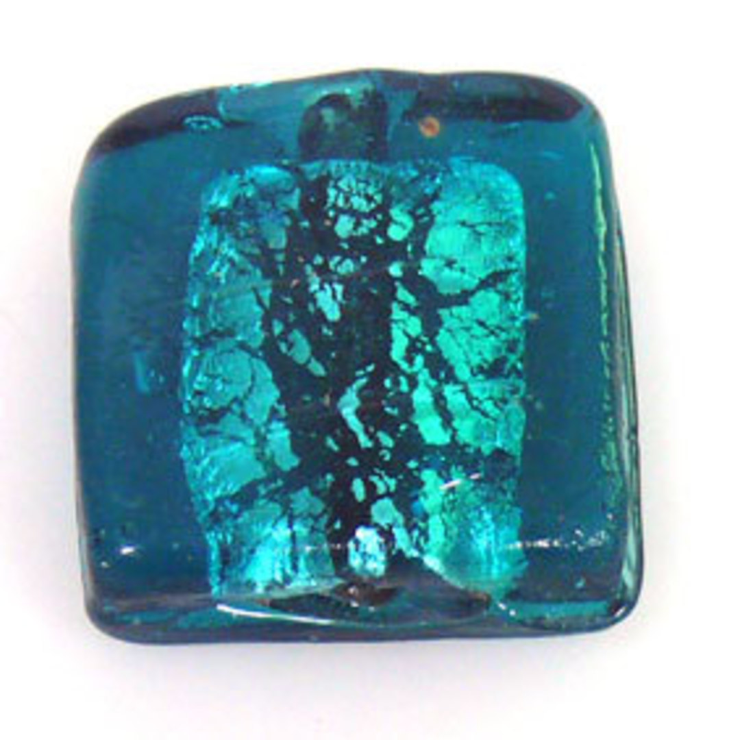 Indian Lampwork Foiled Square: Indicolite - approx. 26mm (10mm thick) image 0