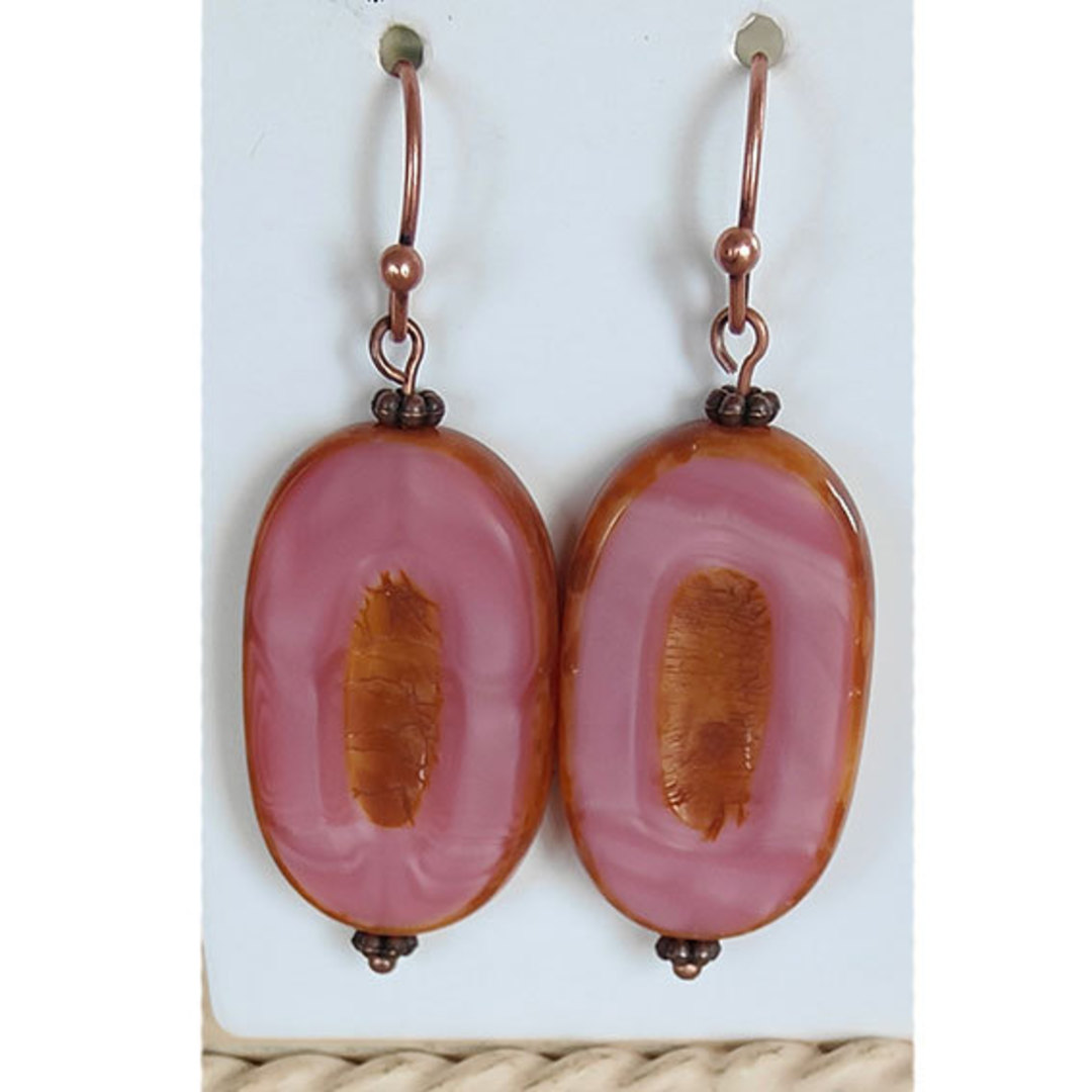 Earring 2: Czech Glass - Deep Vintage Rose with copper (nickel free hooks) image 0