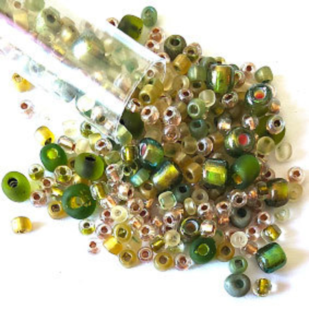 Seed Bead Mix, 25gm - Soft Olive Gold image 0