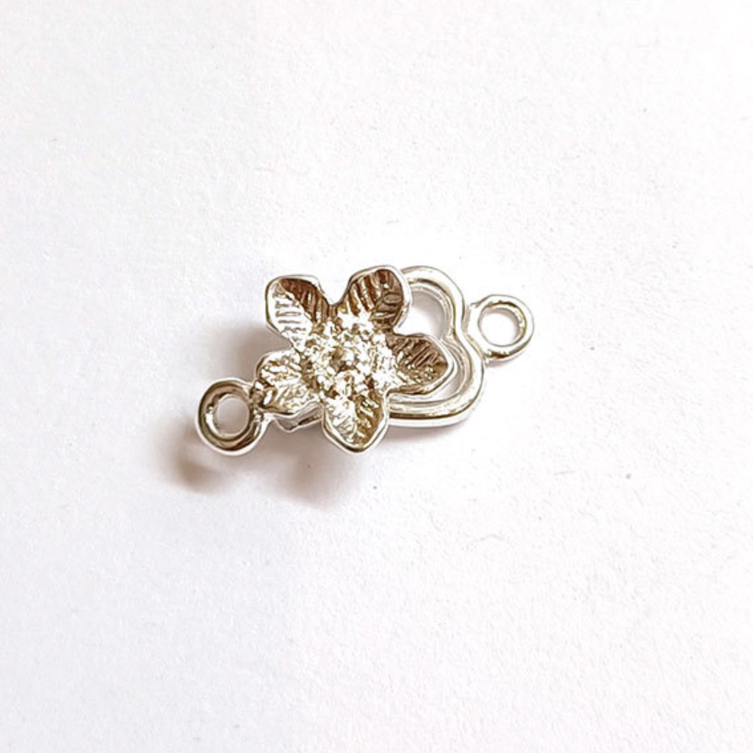 NEW! Hook and Eye Clasp 9: Bright silver colour, flower decoration image 1