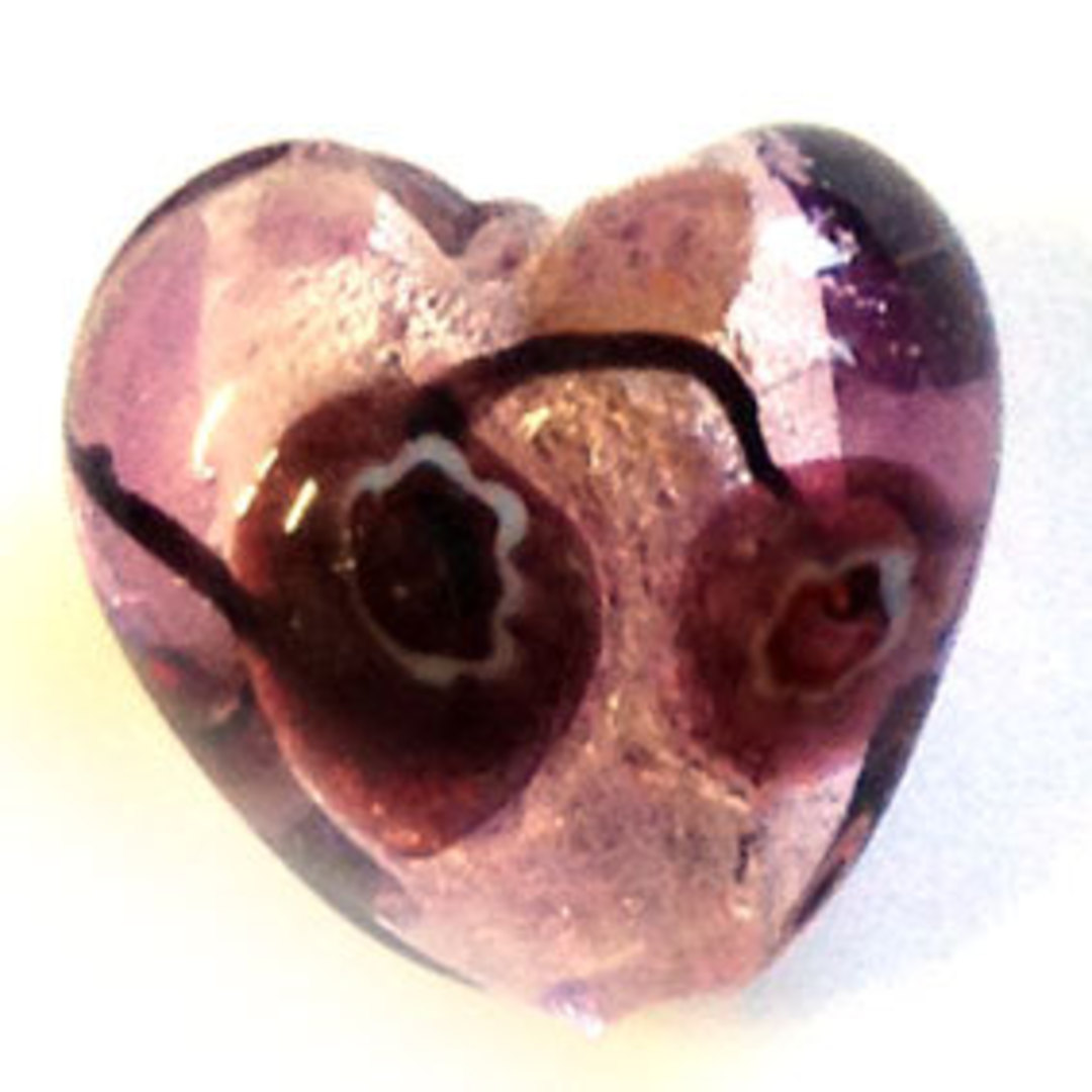 Indian Lampwork Heart - pink and amethyst image 0
