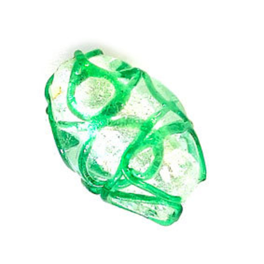 Chinese Lampwork Oval (16mm x 12mm): Silver foil with green squiggles image 0