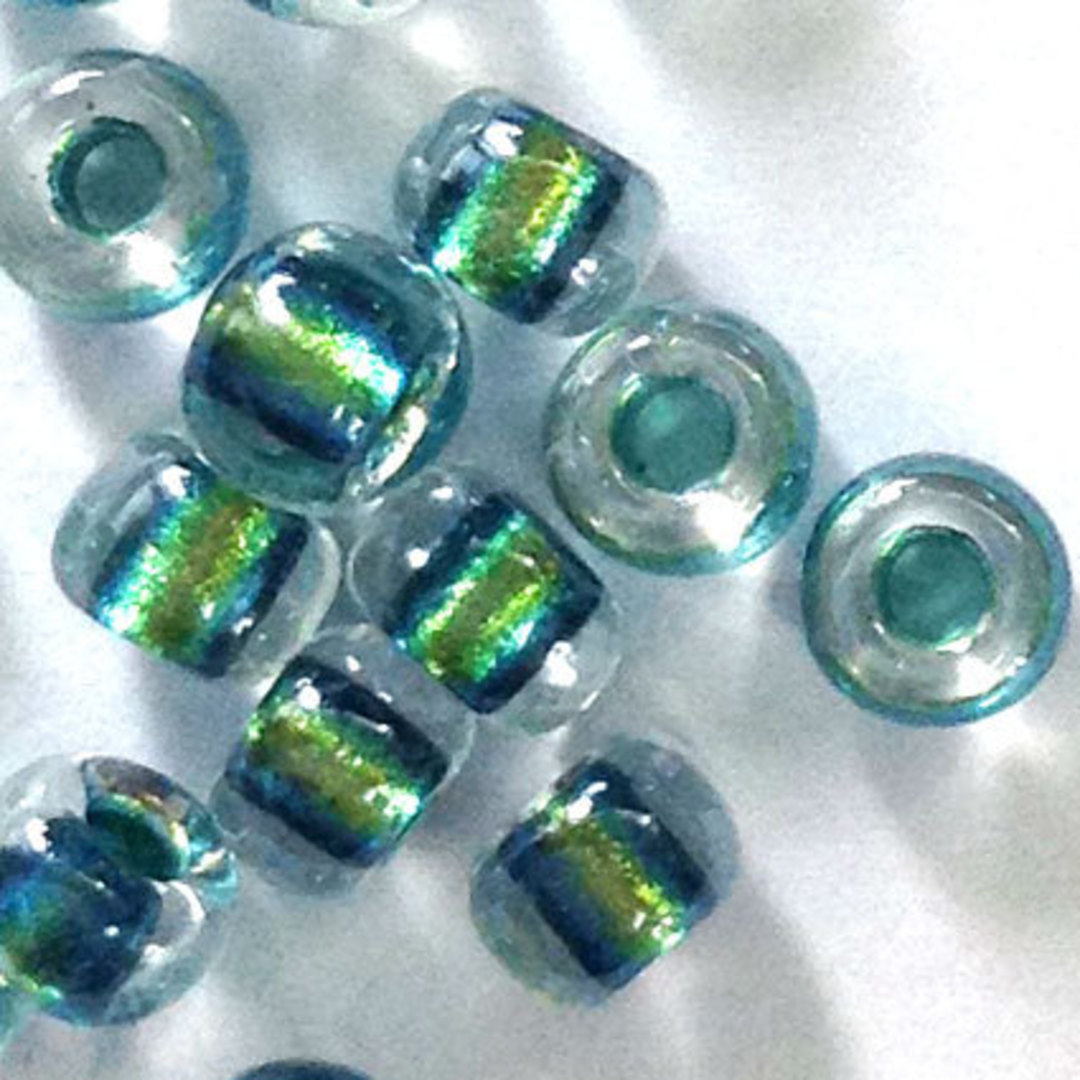 Miyuki size 6 round: 754 - Green Shimmer/Clear, colour lined (7 grams) image 1