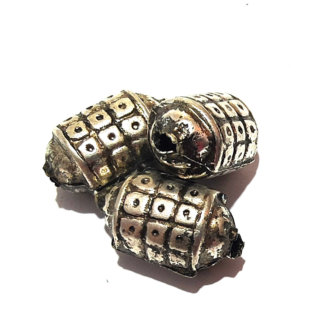 Indian Metal Bead 8: Barrel with squares (14 x 20mm) image 0