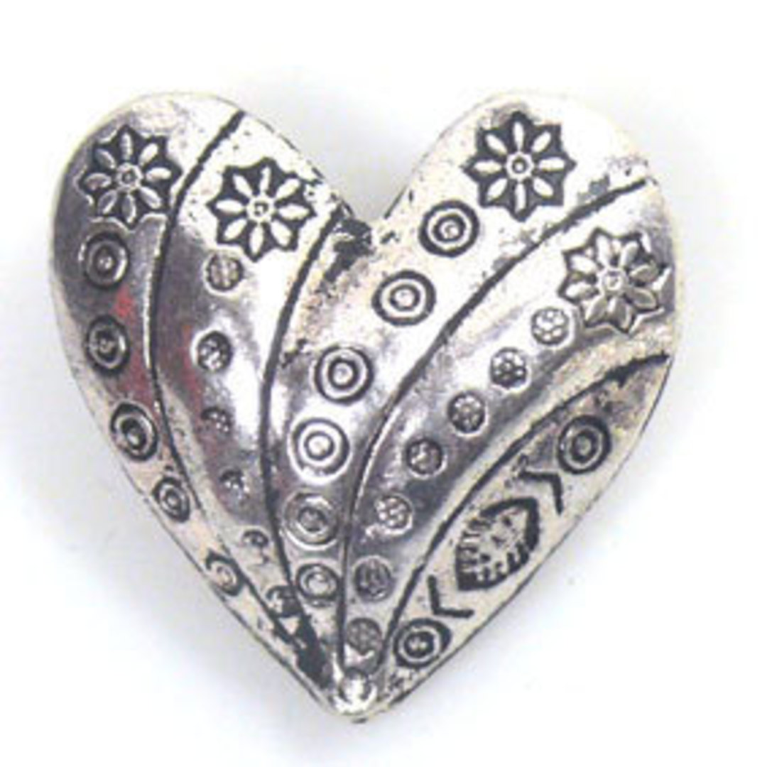 Metal Bead: 3D Large Heart - antique silver image 0