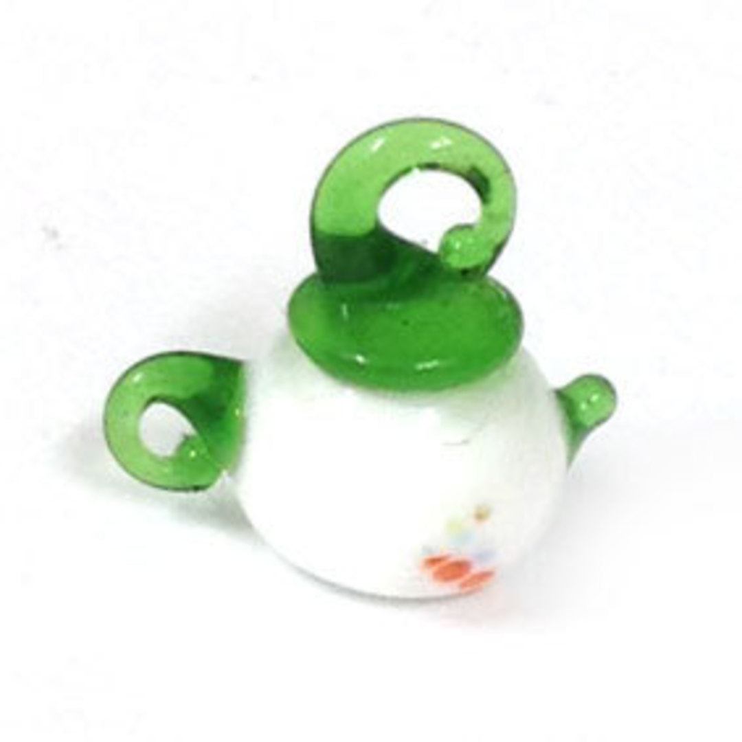 Chinese lampwork, white and green teapot image 0