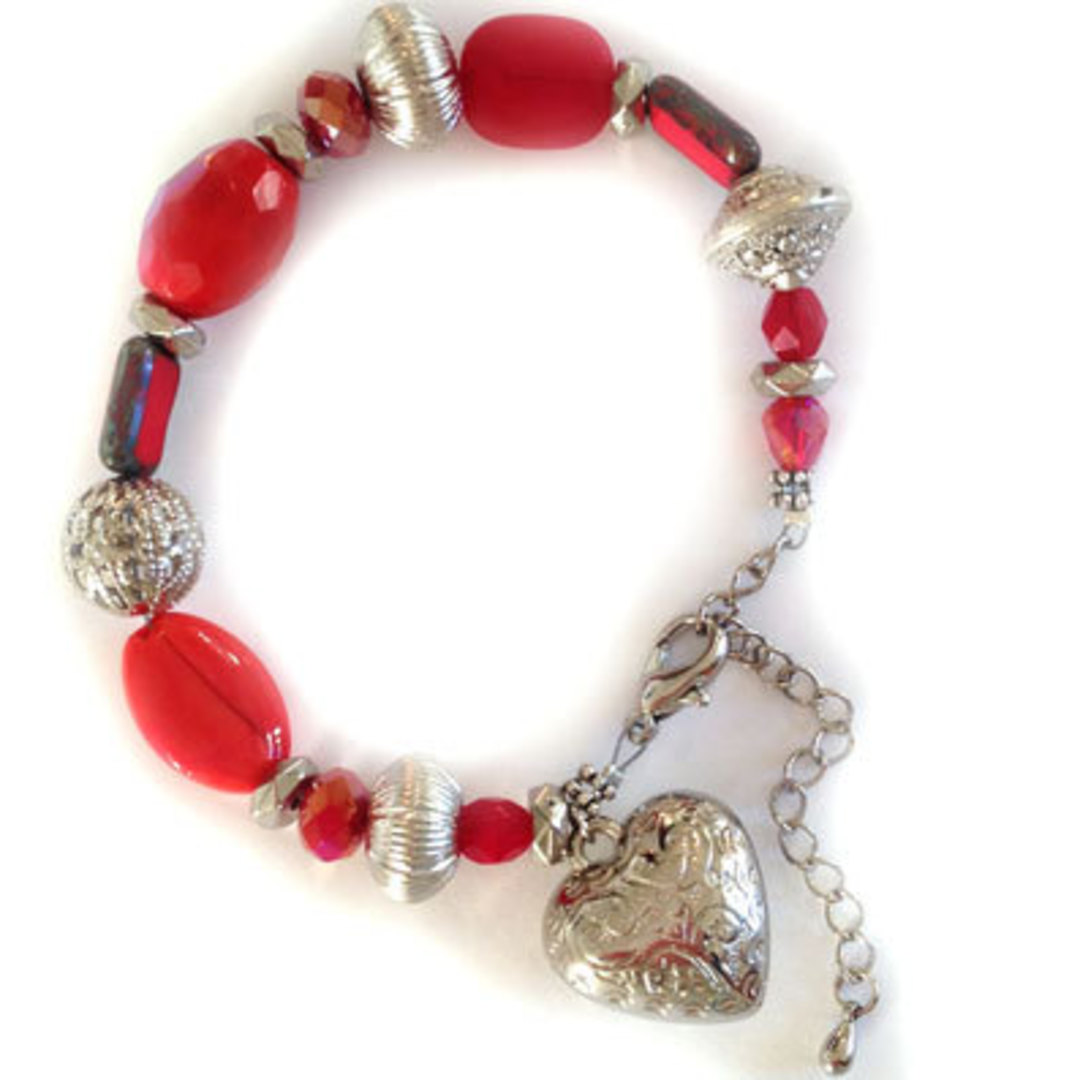 Eclectia Bracelet KIT: Red and silver with heart charm image 0