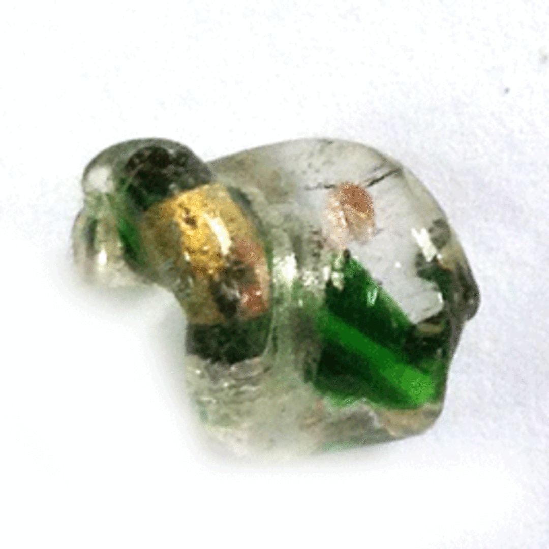 Chinese Lampwork Twist (12 x 15mm): Transparent and green with gold and silver foil image 0