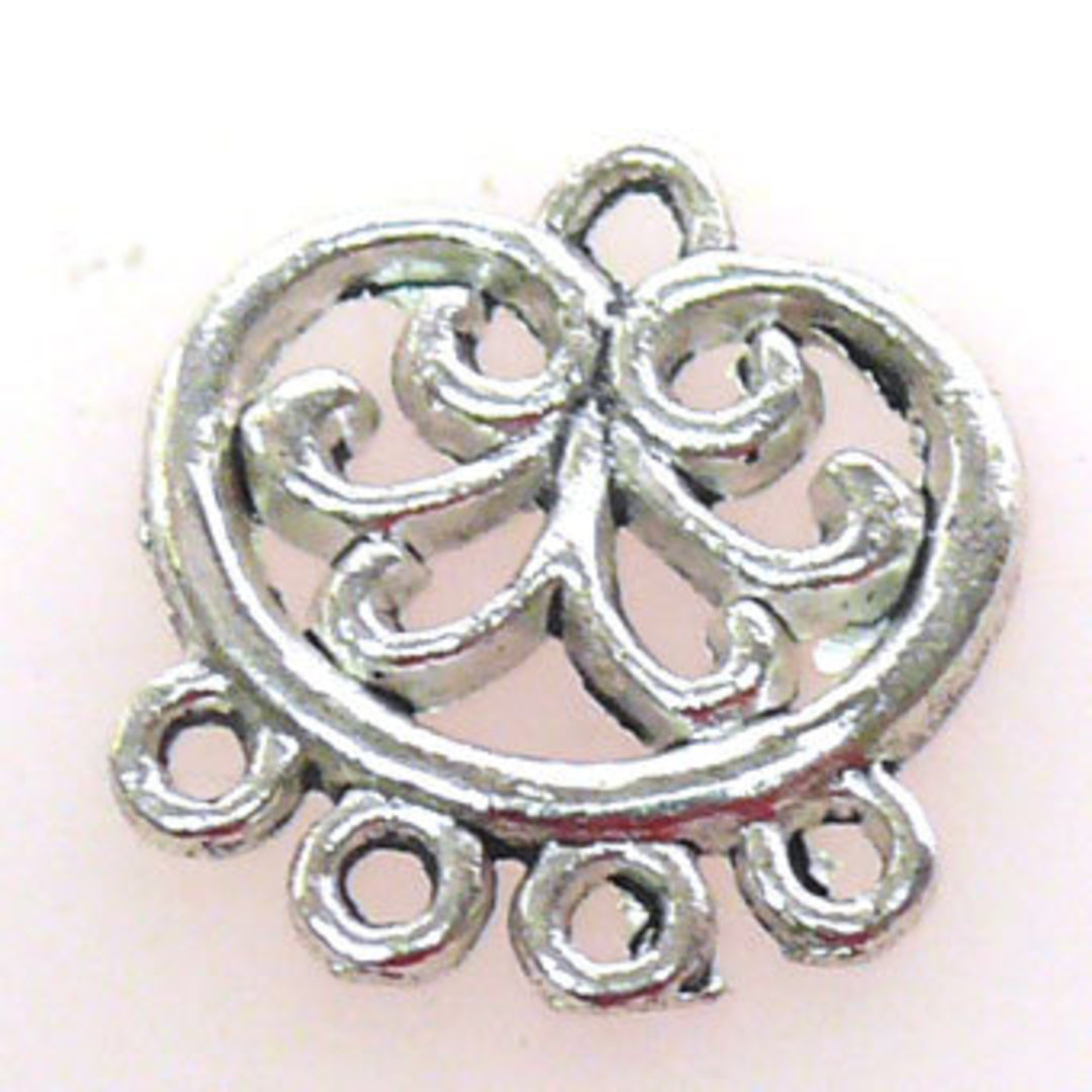Antique Silver Chandelier Top, Filigree Heart with 4 bottom loops image 0