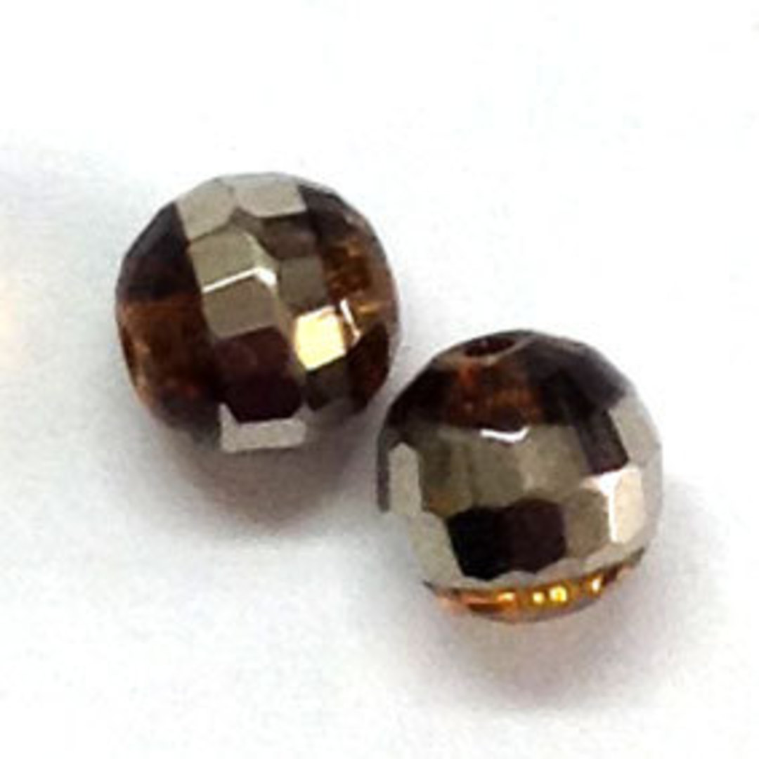 Chinese Glass Facet, 8mm round - Lt Topaz with silver line image 0