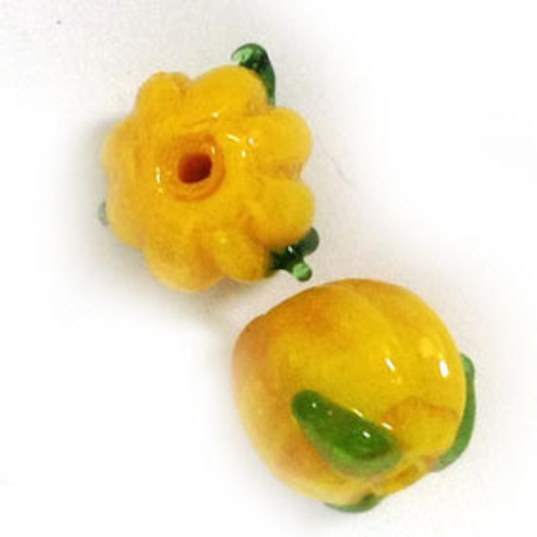 Chinese lampwork, yellow fruit with green leaves image 0