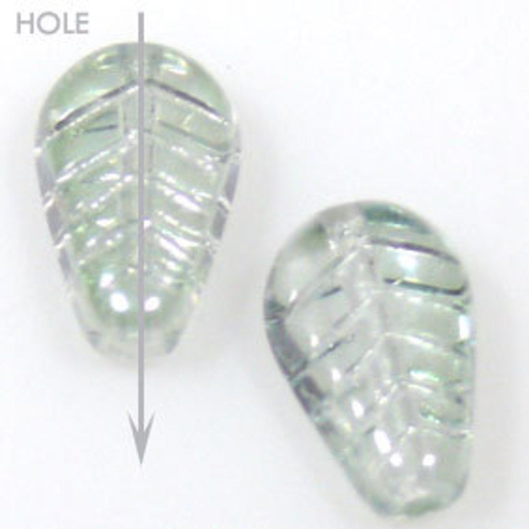 Glass Deco Leaf, 7mm x 12mm - Light chrysolite transparent image 0