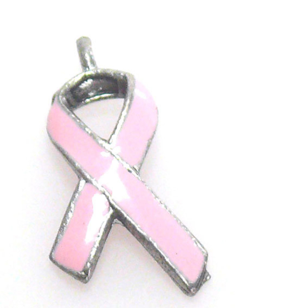 Enamelled Metal Charm: Pink Ribbon image 0