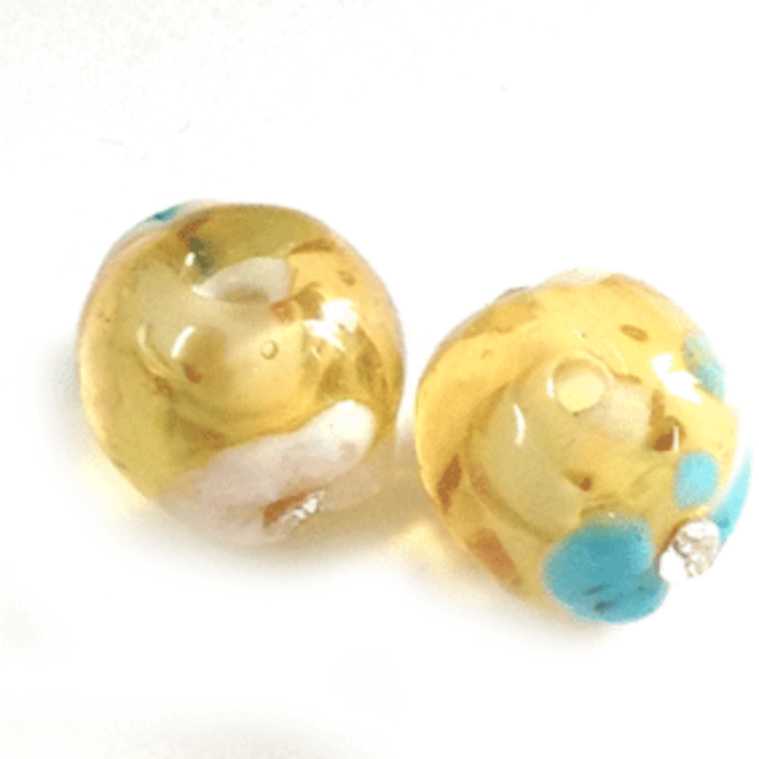 Chinese Lampwork Bead (10mm): Lt Topaz, inset with diamantes. image 0
