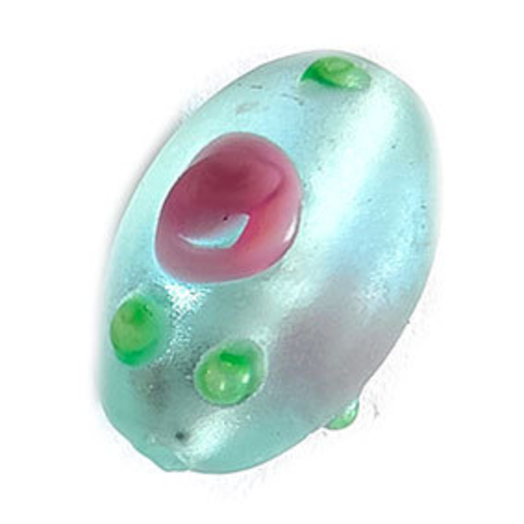 Chinese Lampwork Oval (18mm x 14mm): Matte transparent aqua with flower design image 0