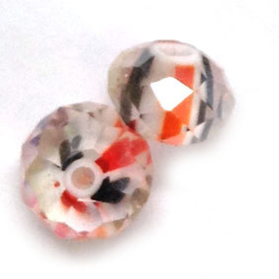 10mm Chinese Lampwork Faceted Rhondelle: Red, Black, White stripes image 0