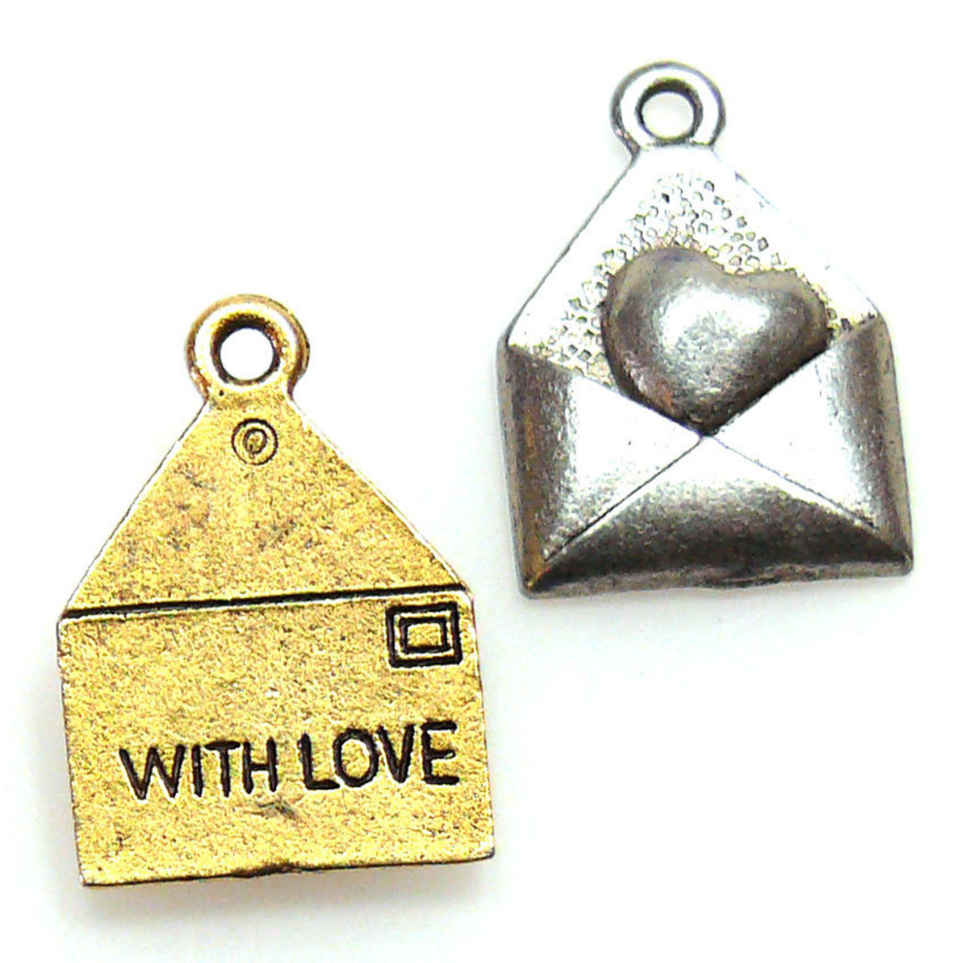 Metal Charm 23: 'Made With Love' envelope (14mm x 18mm) image 0