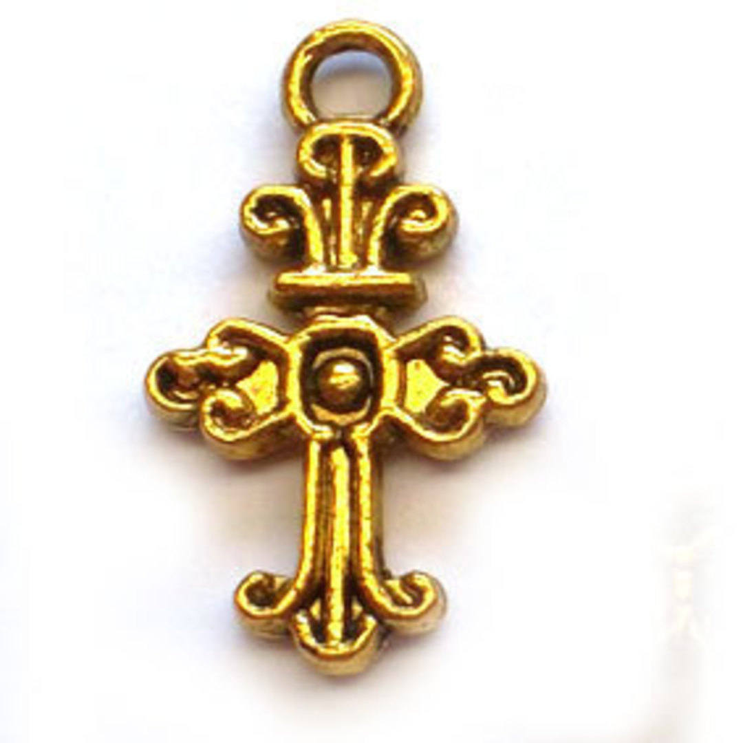 Metal Charm: Curly Cross - gold image 0