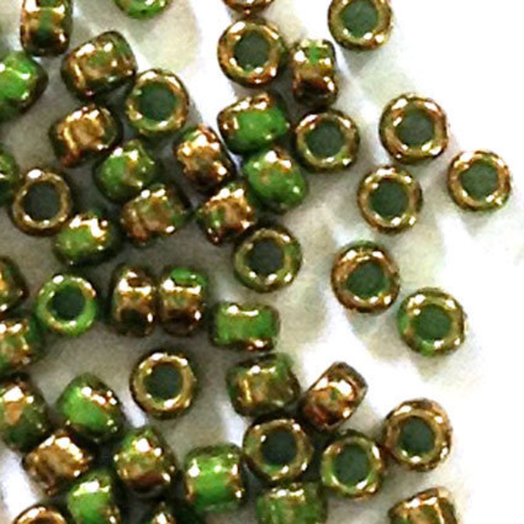 Toho size 11 round: 1702 - Colourwashed, Lime Green/Bronze (7 grams) image 0