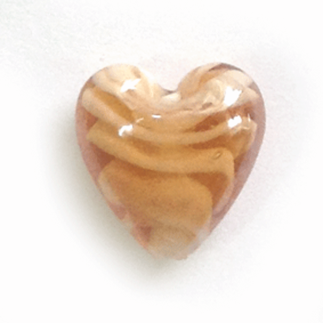 Chinese lampwork heart: 14mm, transparent amber with  white swirls image 0
