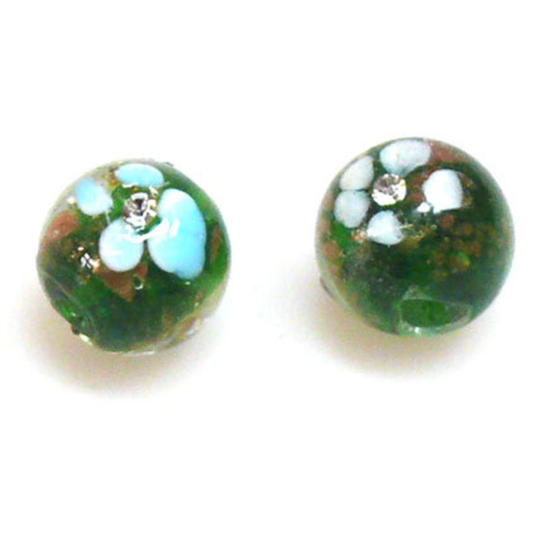 Chinese Lampwork Bead (15mm): Green, inset with diamates. image 0