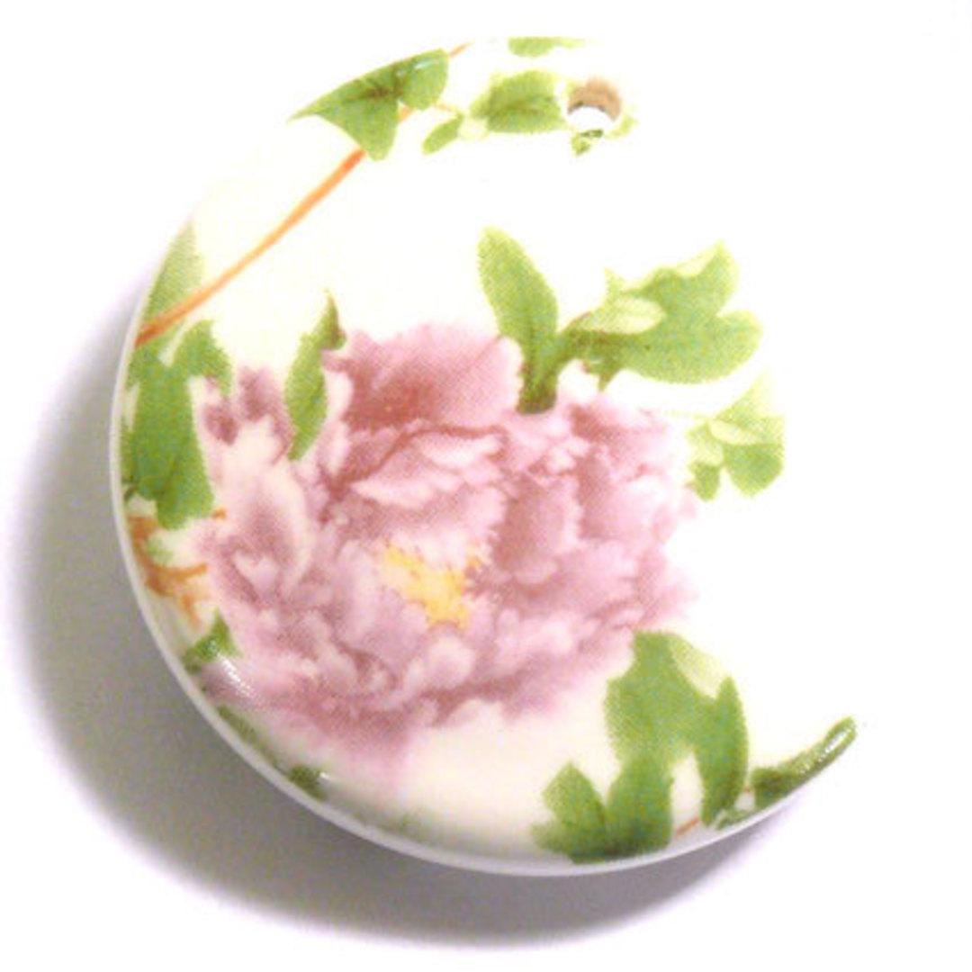 Large Porcelain Disc with domed middle,  40mm, pink rose pattern image 0