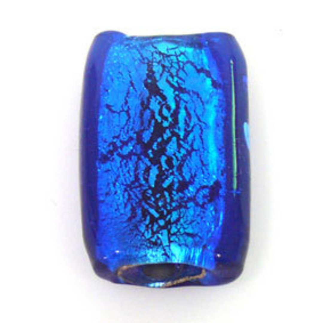 Indian Lampwork Foiled Rectangle: Capri Blue - approx. 37mm x 21mm (10mm thick) image 0
