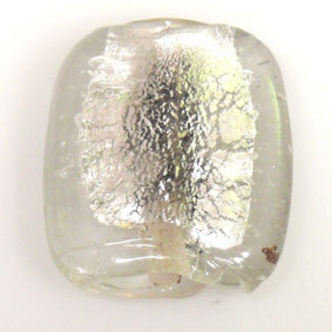 Indian Lampwork Foiled Rectangle: Clear - approx. 25mm x 28mm (7mm thick) image 0