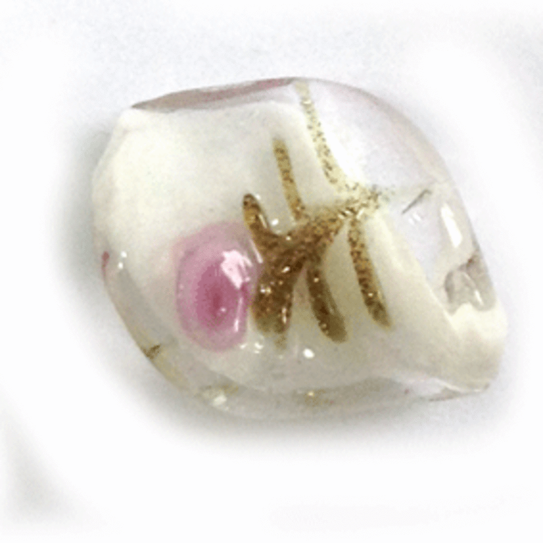 Chinese Lampwork Twist (15 x 20mm): Transparent very pale yellow with pink and gold flower image 0