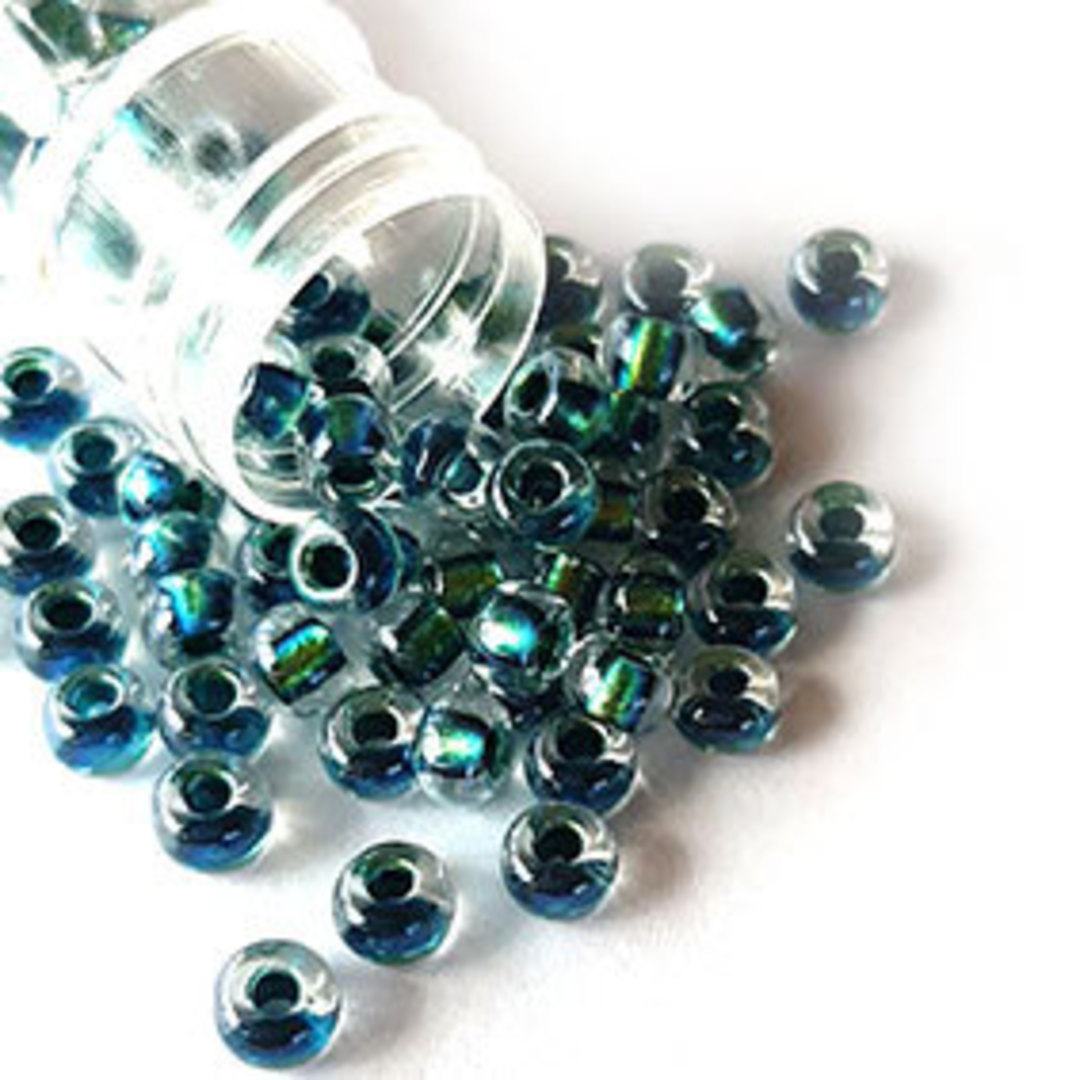 Miyuki size 6 round: 754 - Green Shimmer/Clear, colour lined (7 grams) image 0