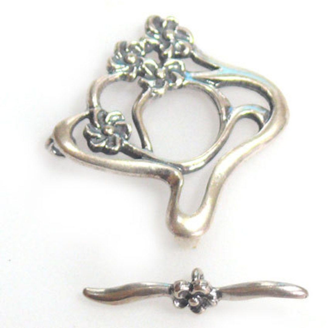 Sterling Silver toggle, freeform flowers and vines image 0