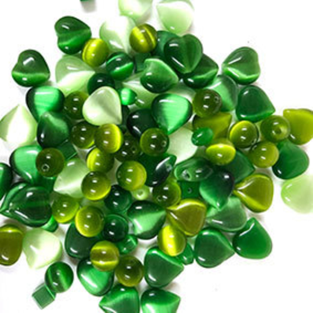 NEW! Glass Bead Mix - Cats Eye, greens image 0