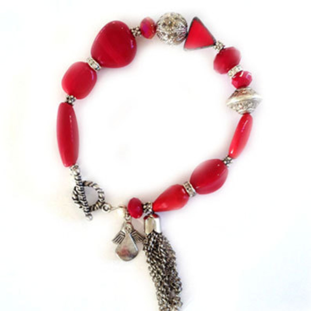Eclectia Bracelet KIT: Red and silver with tassel image 0
