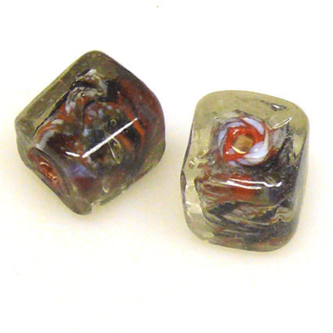 Indian Lampwork Bead (12mm): Tan/Black/White/Clear Cube image 0