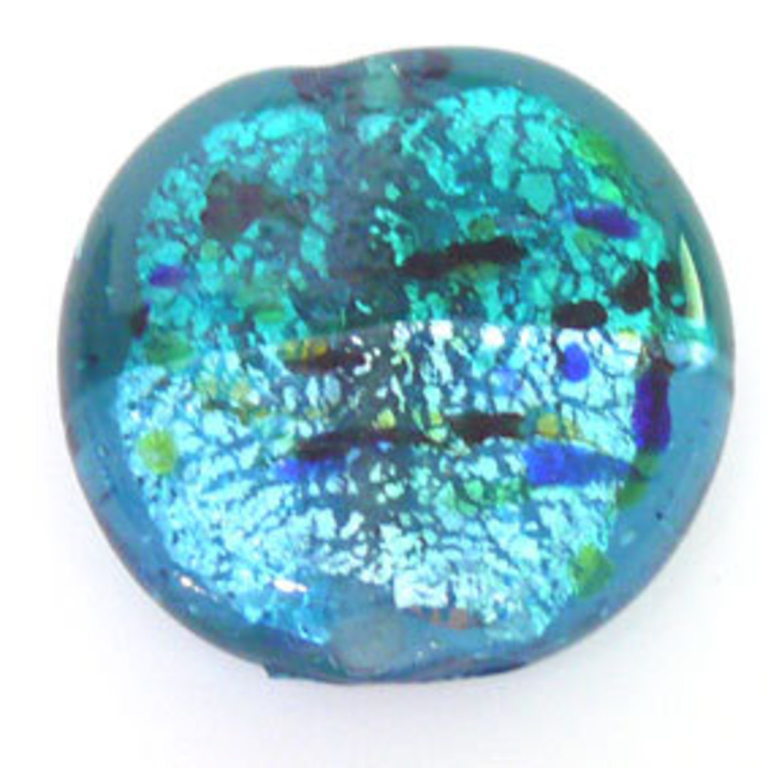 Indian Lampwork Foiled Disc: Indicolite/Aqua Speckled - approx. 31mm (5mm thick) image 0