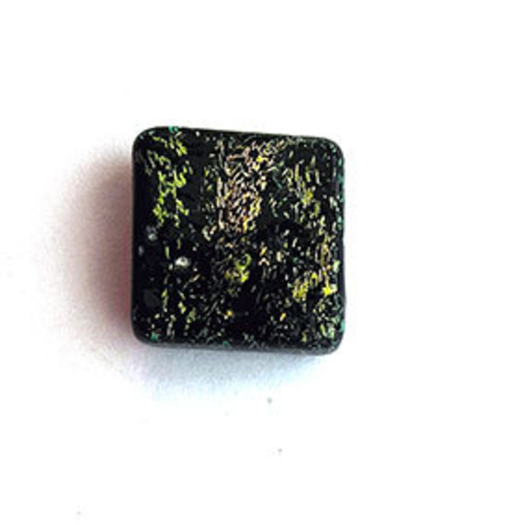 Indian Lampwork Bead (15mm): Green/Black dichroic glass image 0