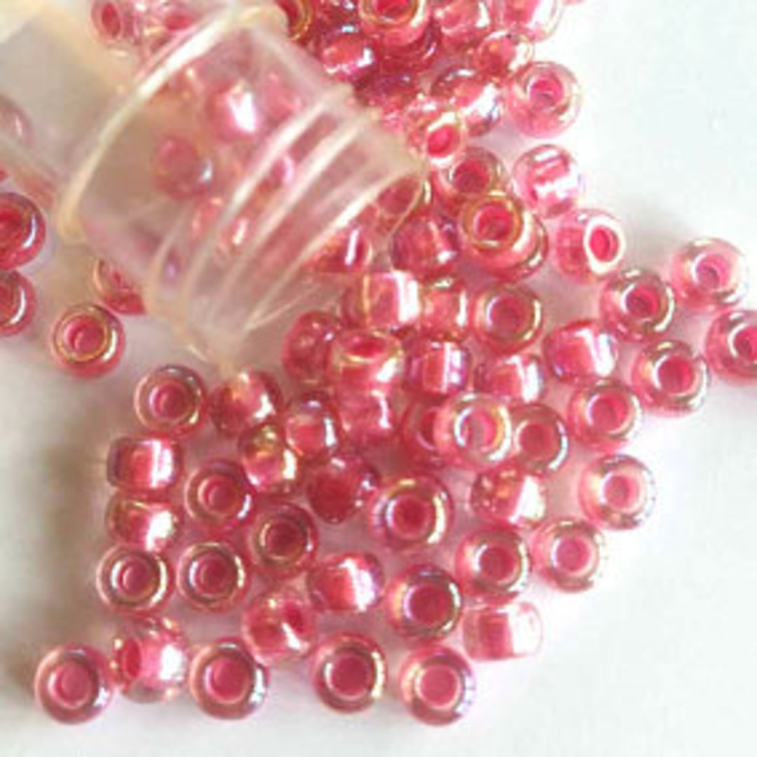 NEW! Miyuki size 6 round: 355 -  Pink Lined Crystal AB (7 grams) image 0