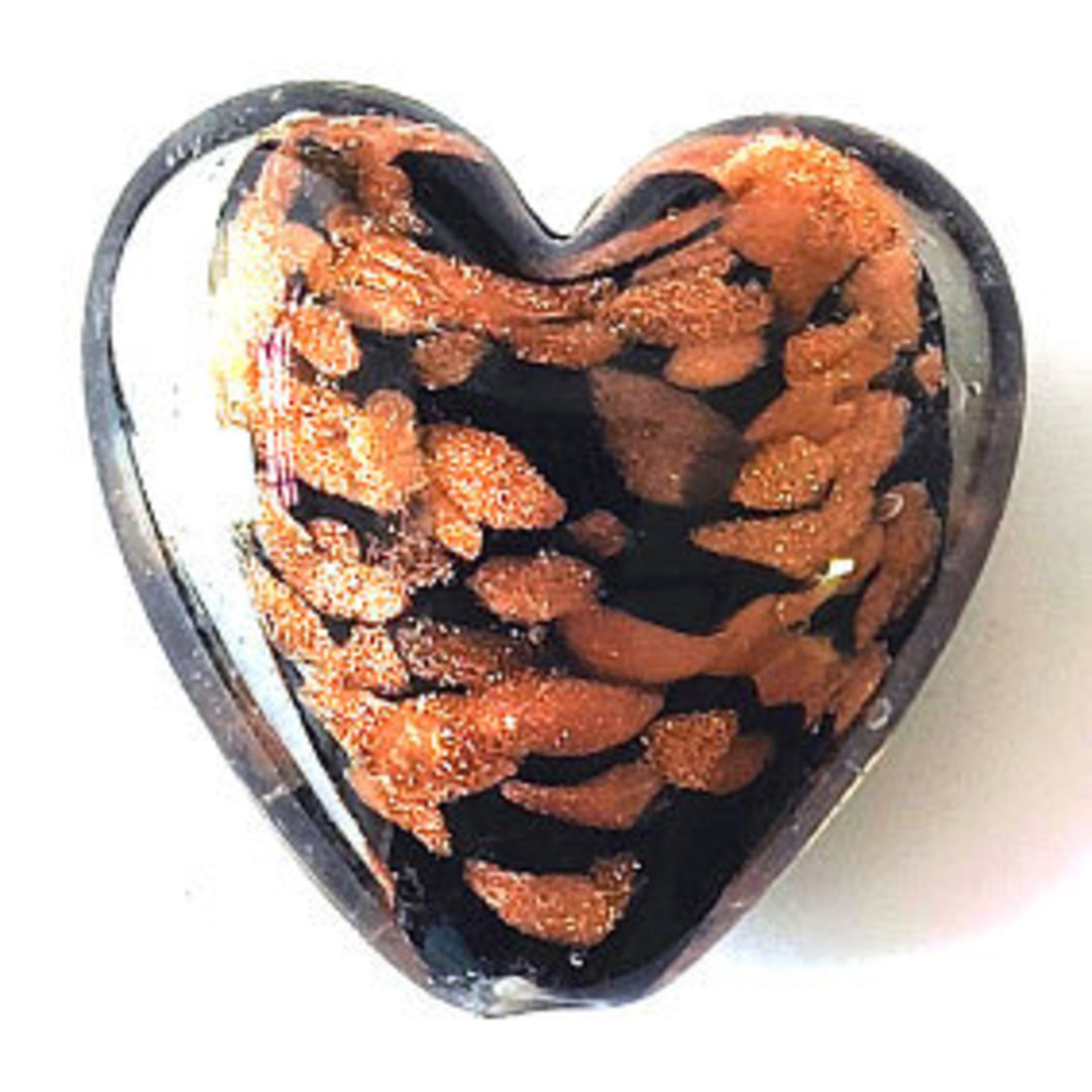 Chinese lampwork heart: 36mm -  transparent black with gold flecks image 0