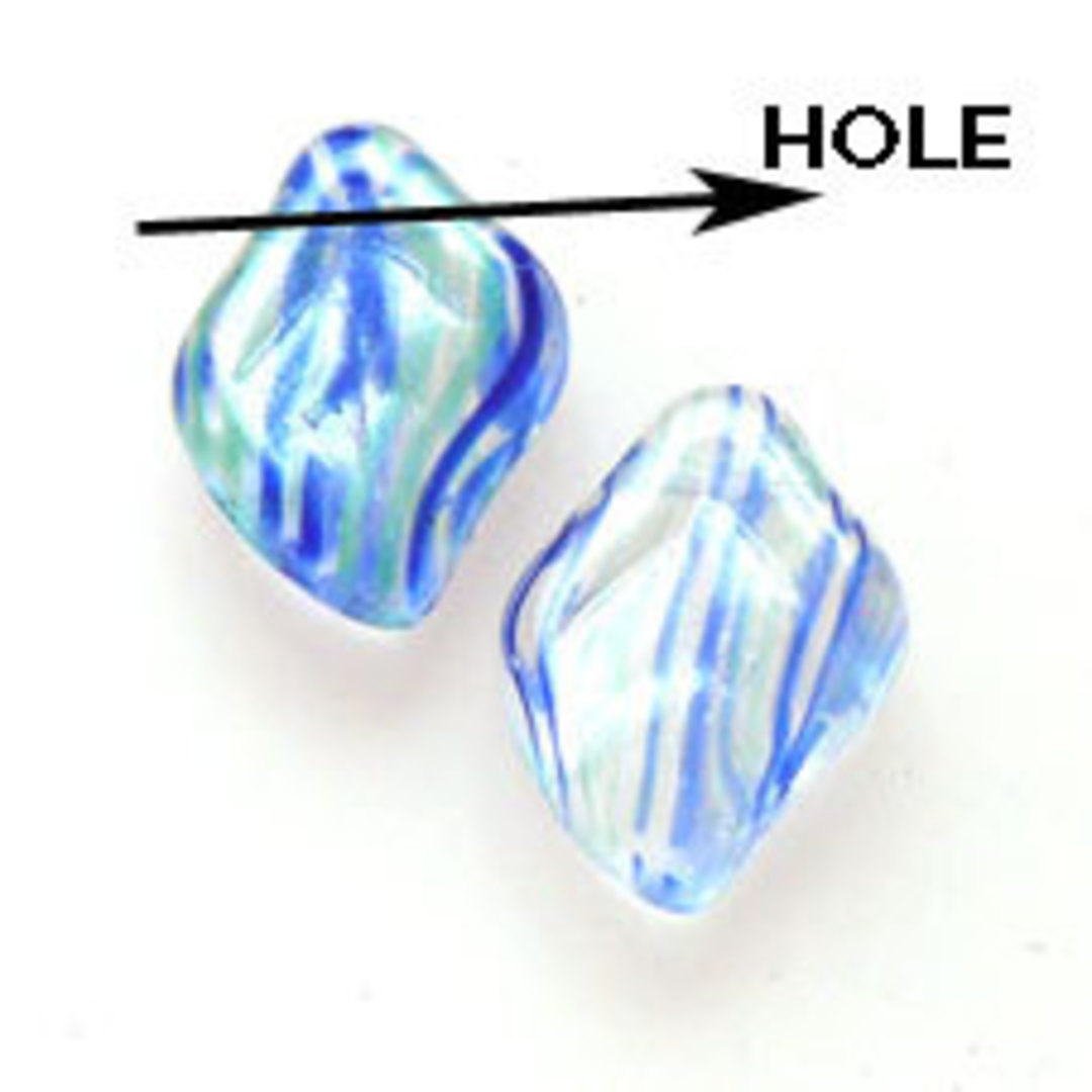 Curved Leaf, 9mm x 11mm - Clear/Blue/Green striped image 0