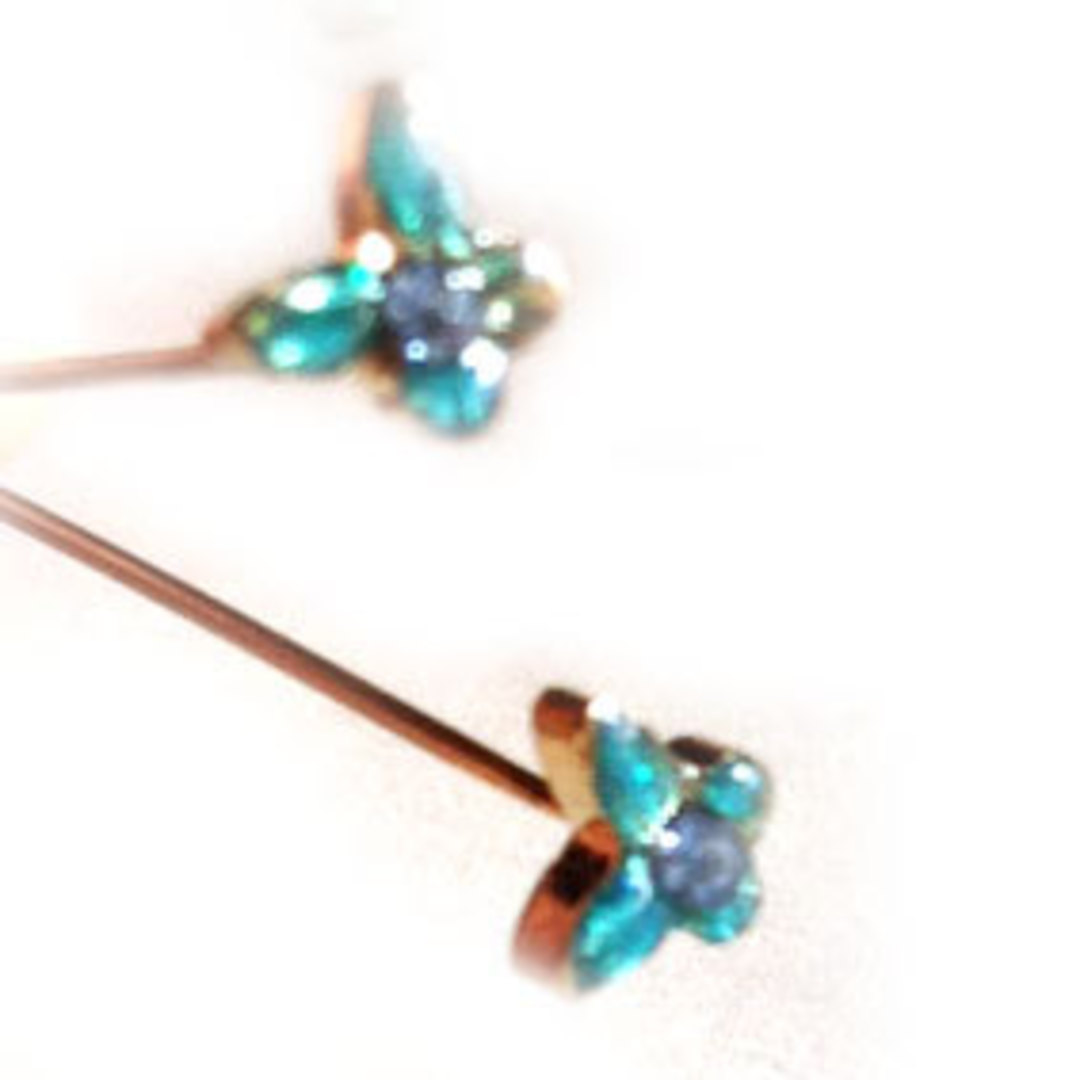 Extra Long (70mm) Headpin (20g) - Gold with aqua diamante butterfly image 0