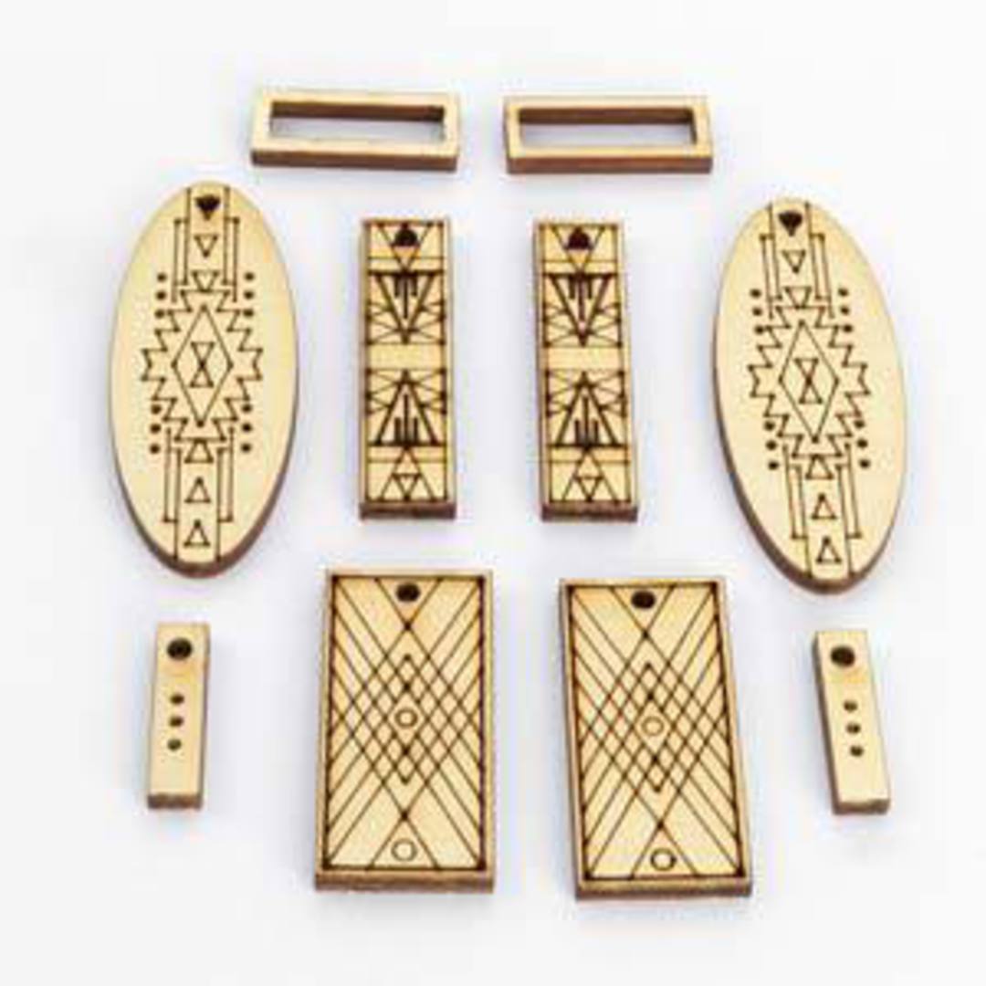 Wooden Jewellery Pop Out 050: Three Tribes Panel (6.8 x 9.6cm) image 0