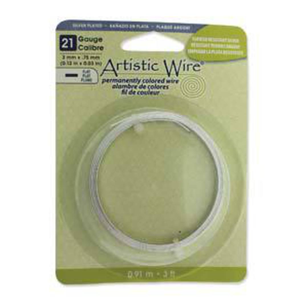 3mm Flat Artistic Wire, 21g: 90cm - Non Tarnish Silver image 1