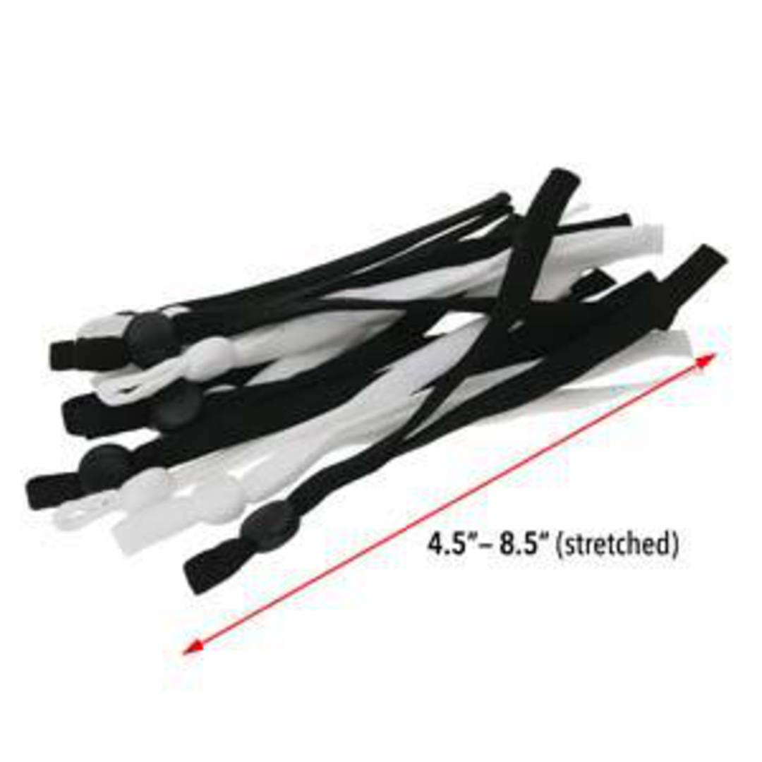 DIY facemask supplies: spandex ear pieces with cord lock bead - mixed black and white pack image 1