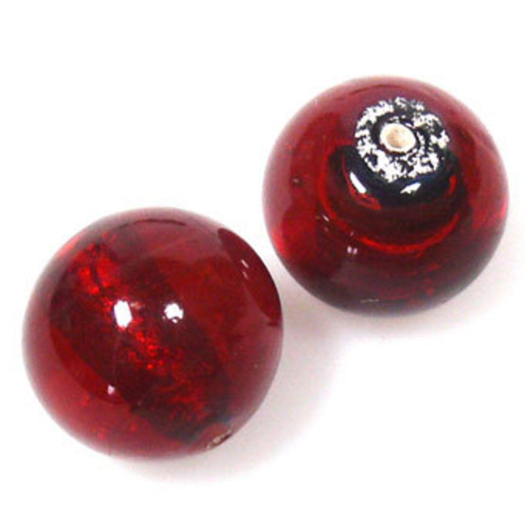 Indian Lampwork Bead (15mm): Red with silver foil image 0