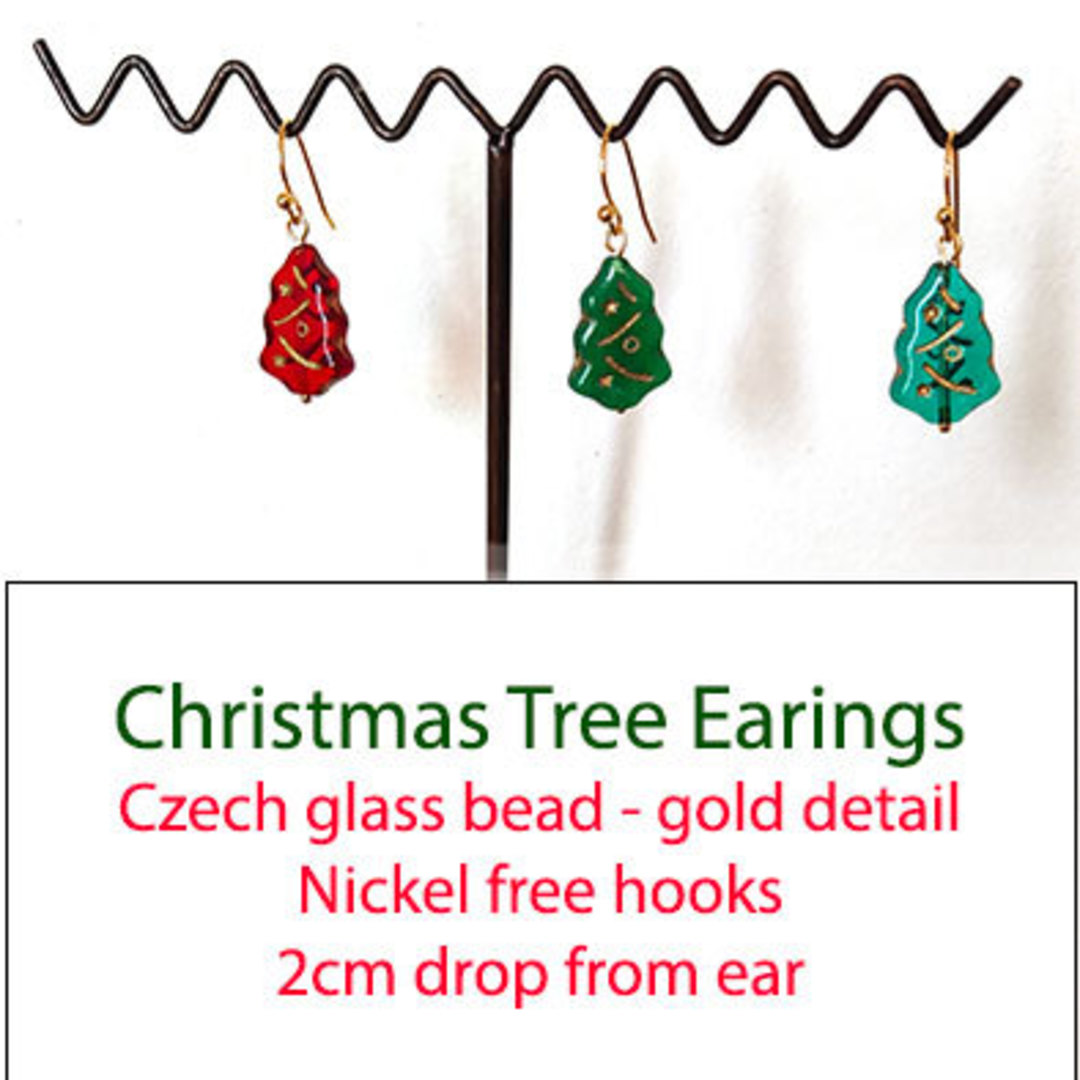 Earring 10: Christmas Tree - drop down for colour (nickel free hooks) image 0